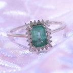 AAA Zambian Emerald & Diamond Ring in Rhodium Overlay Sterling Silver 1.16 Ct.
