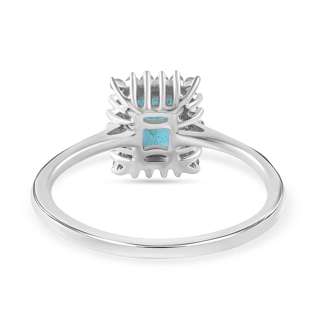 AAA Zambian Emerald & Diamond Ring in Rhodium Overlay Sterling Silver 1.16 Ct.
