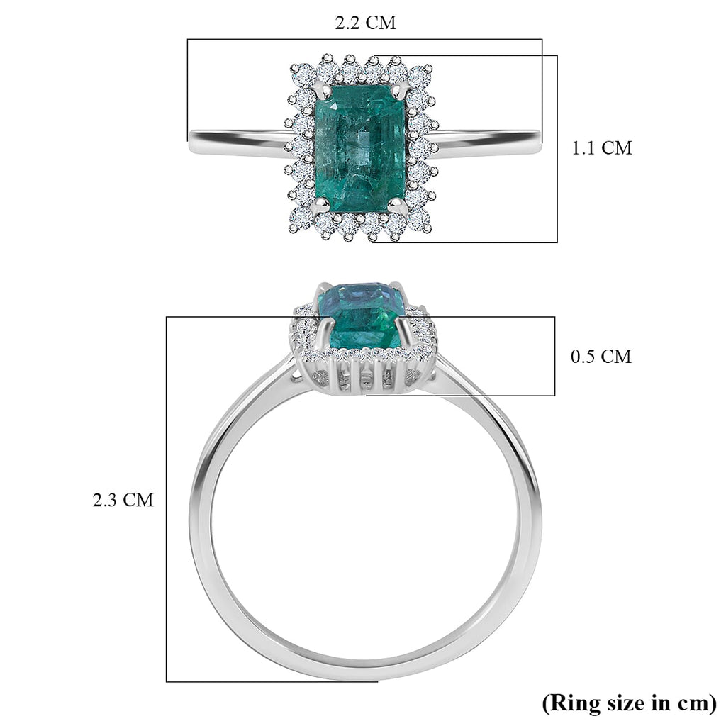 AAA Zambian Emerald & Diamond Ring in Rhodium Overlay Sterling Silver 1.16 Ct.