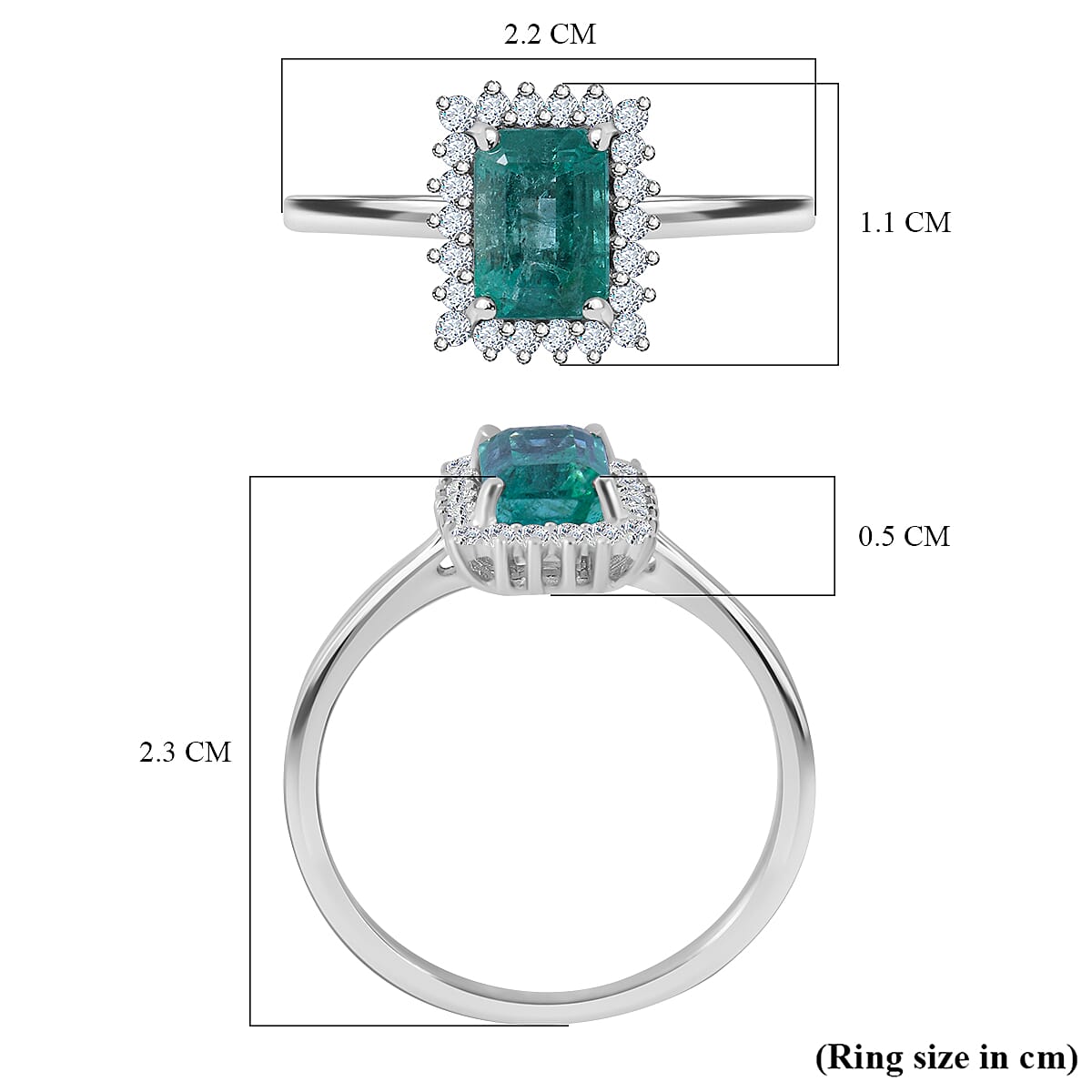 Glenstones - AAA Zambian Emerald and Diamond Halo Ring in Rhodium Overlay Sterling Silver 1.16 Ct. 7747123 5