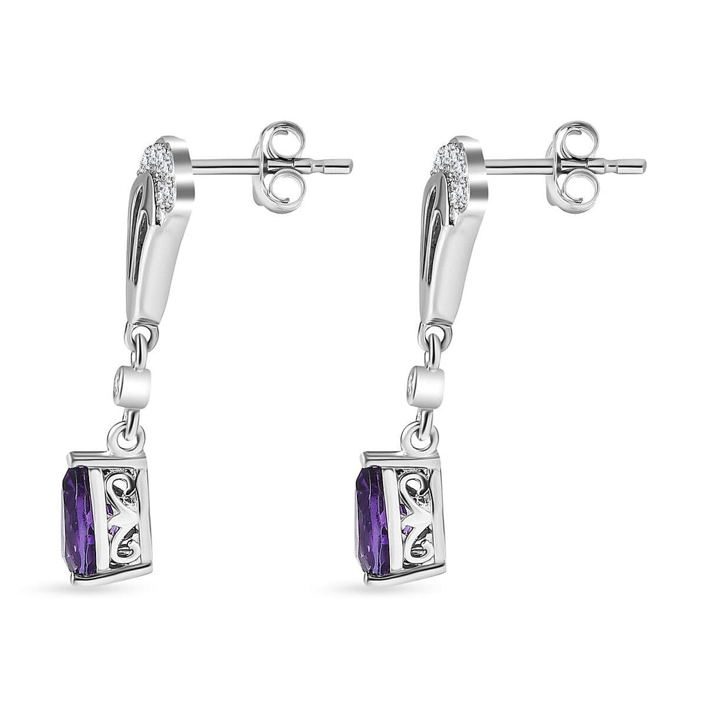 Moroccan Amethyst & Natural Zircon Earrings in Platinum Overlay Sterling Silver 2.43 Ct.