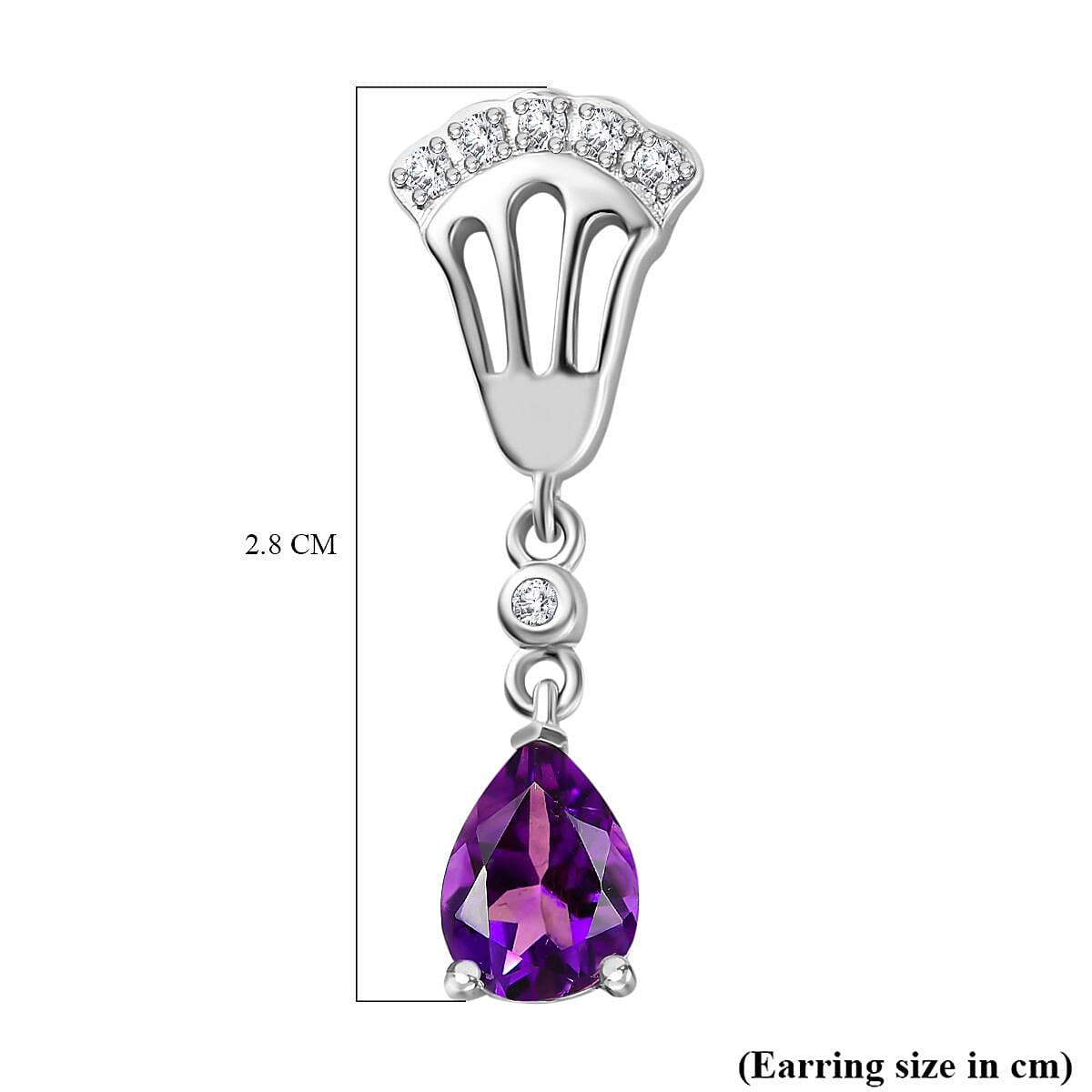 Moroccan Amethyst, White Zircon Solitaire Stud Push Post Dangle Earrings in Platinum Overlay Sterling Silver 2.426  Ct. 7748865 5