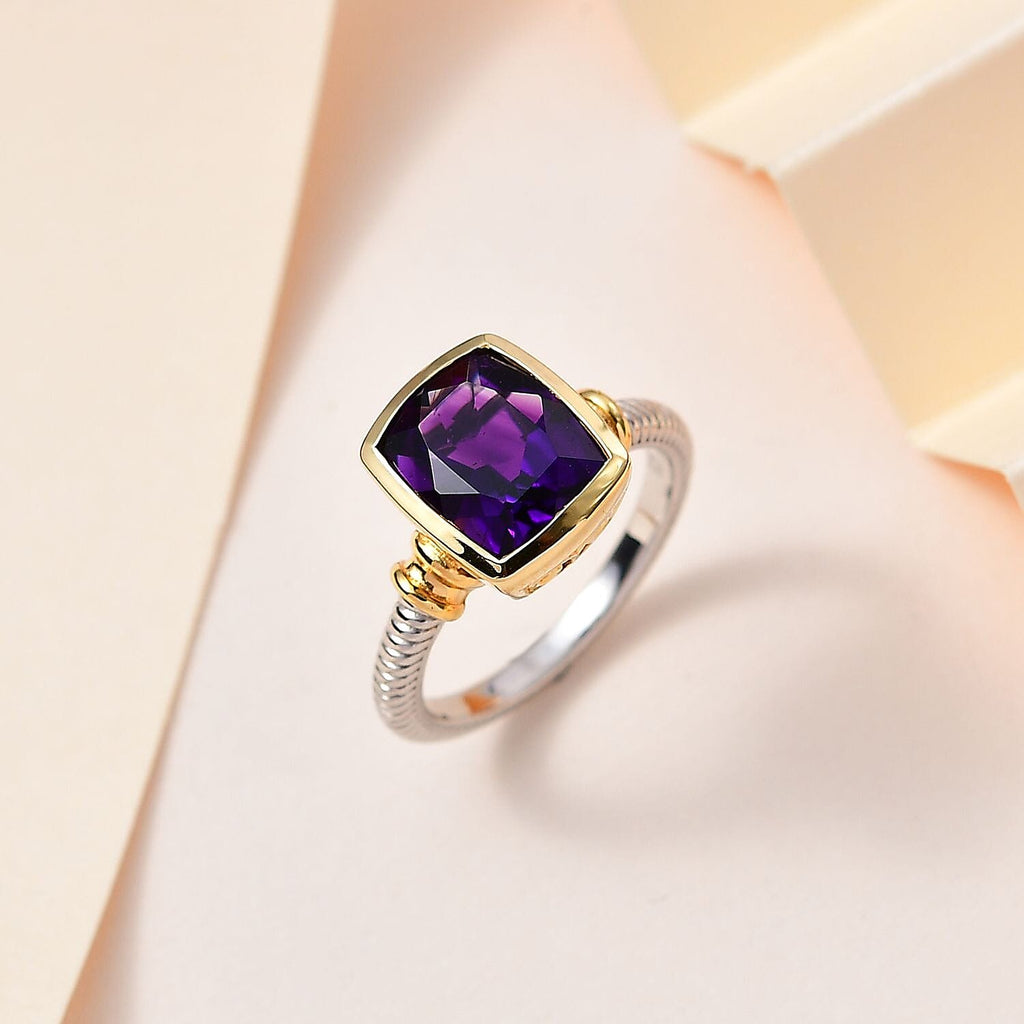 Moroccan Amethyst Solitaire Ring in 18K Yellow Gold Vermeil & Platinum Plated Sterling Silver 2.95 Ct.