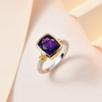 Moroccan Amethyst Solitaire Ring in 18K Yellow Gold Vermeil & Platinum Plated Sterling Silver 2.95 Ct.
