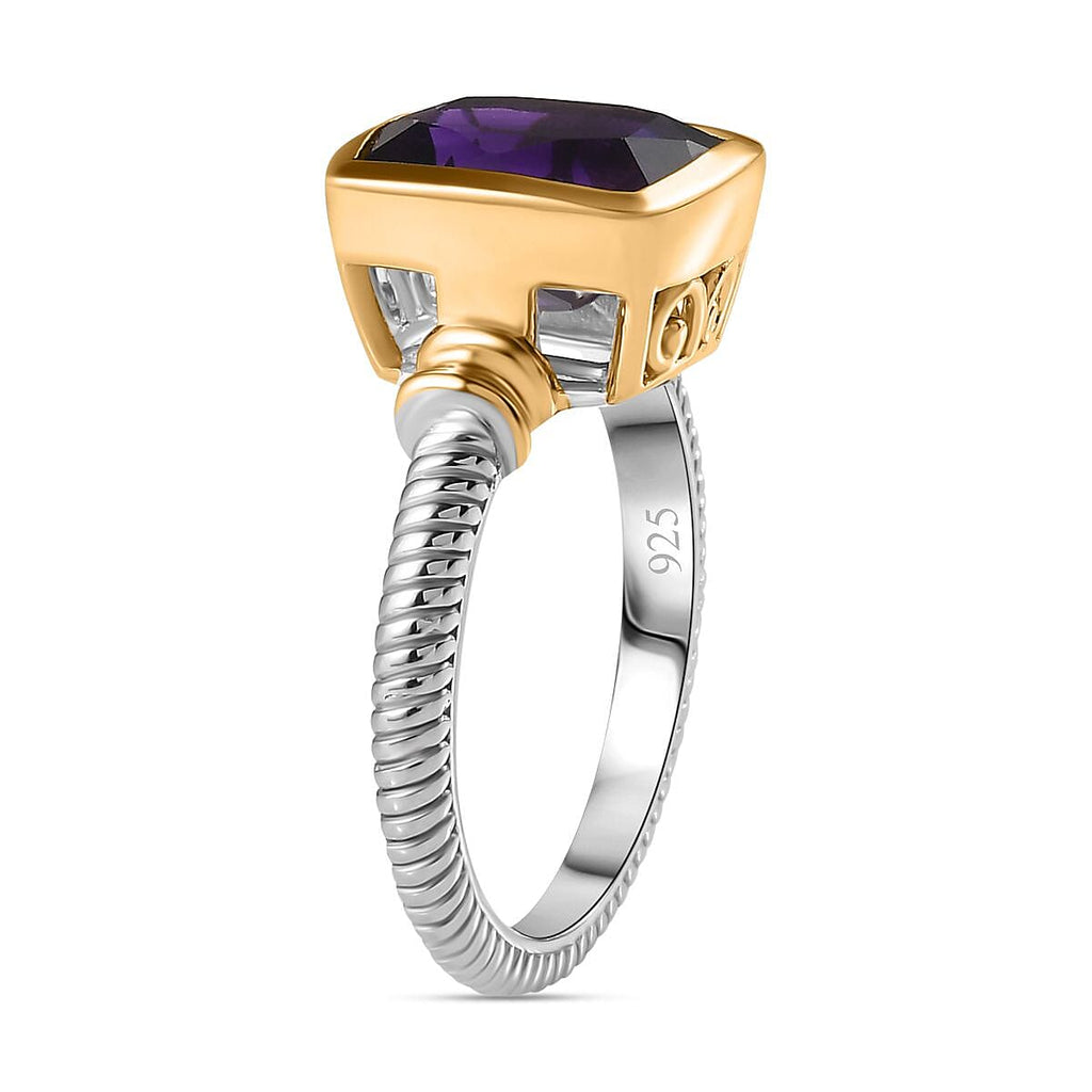 Moroccan Amethyst Solitaire Ring in 18K Yellow Gold Vermeil & Platinum Plated Sterling Silver 2.95 Ct.