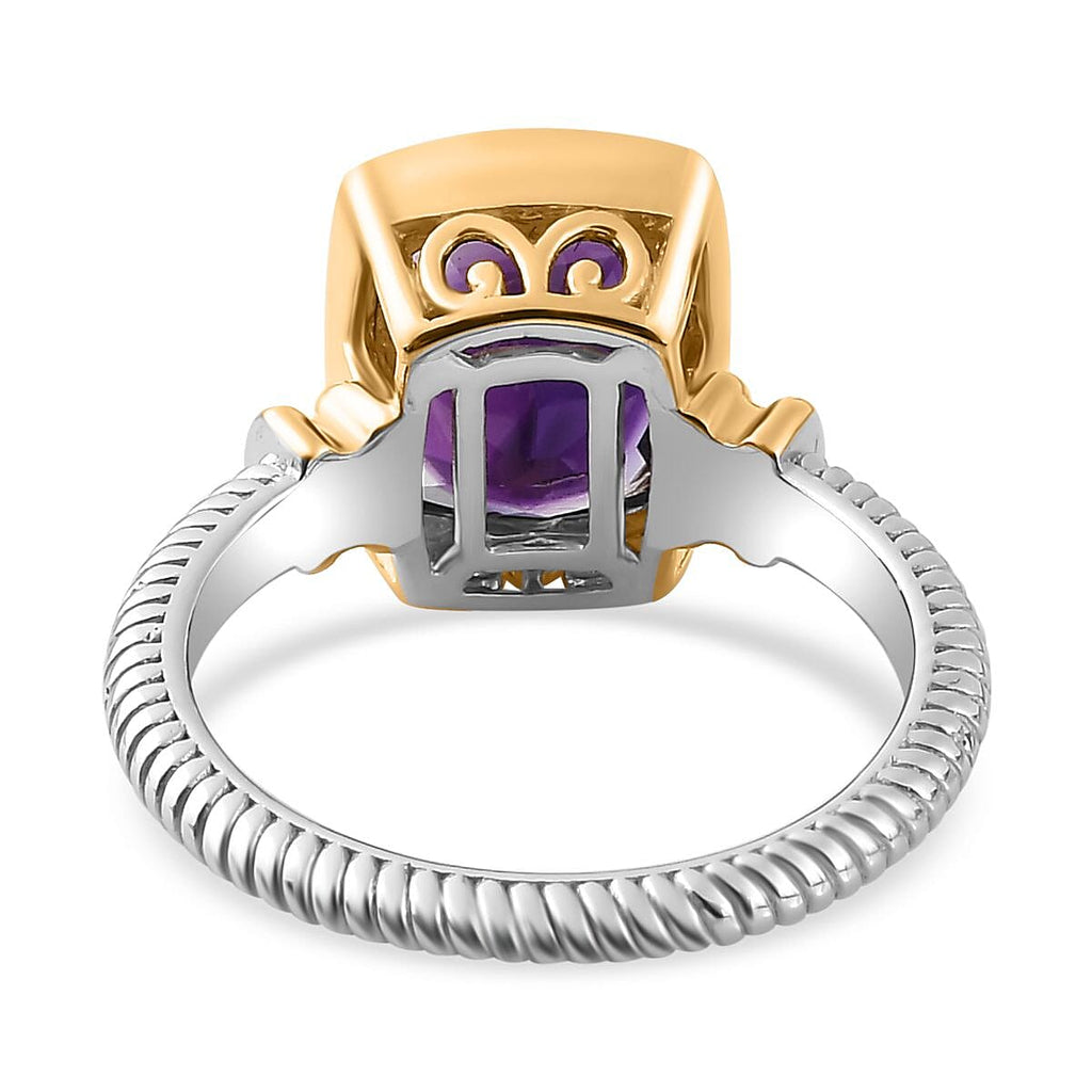Moroccan Amethyst Solitaire Ring in 18K Yellow Gold Vermeil & Platinum Plated Sterling Silver 2.95 Ct.