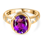 Moroccan Amethyst & Natural Zircon Ring in 18K Yellow Gold Vermeil Plated Sterling Silver 2.50 Ct.