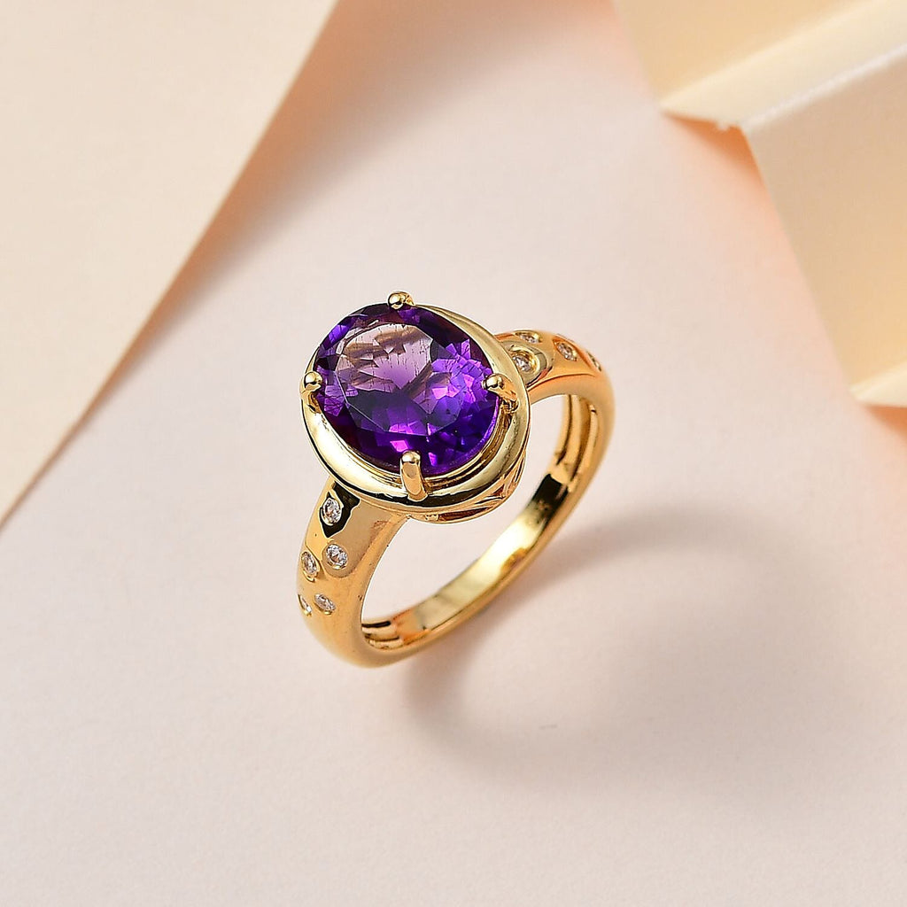 Moroccan Amethyst & Natural Zircon Ring in 18K Yellow Gold Vermeil Plated Sterling Silver 2.50 Ct.