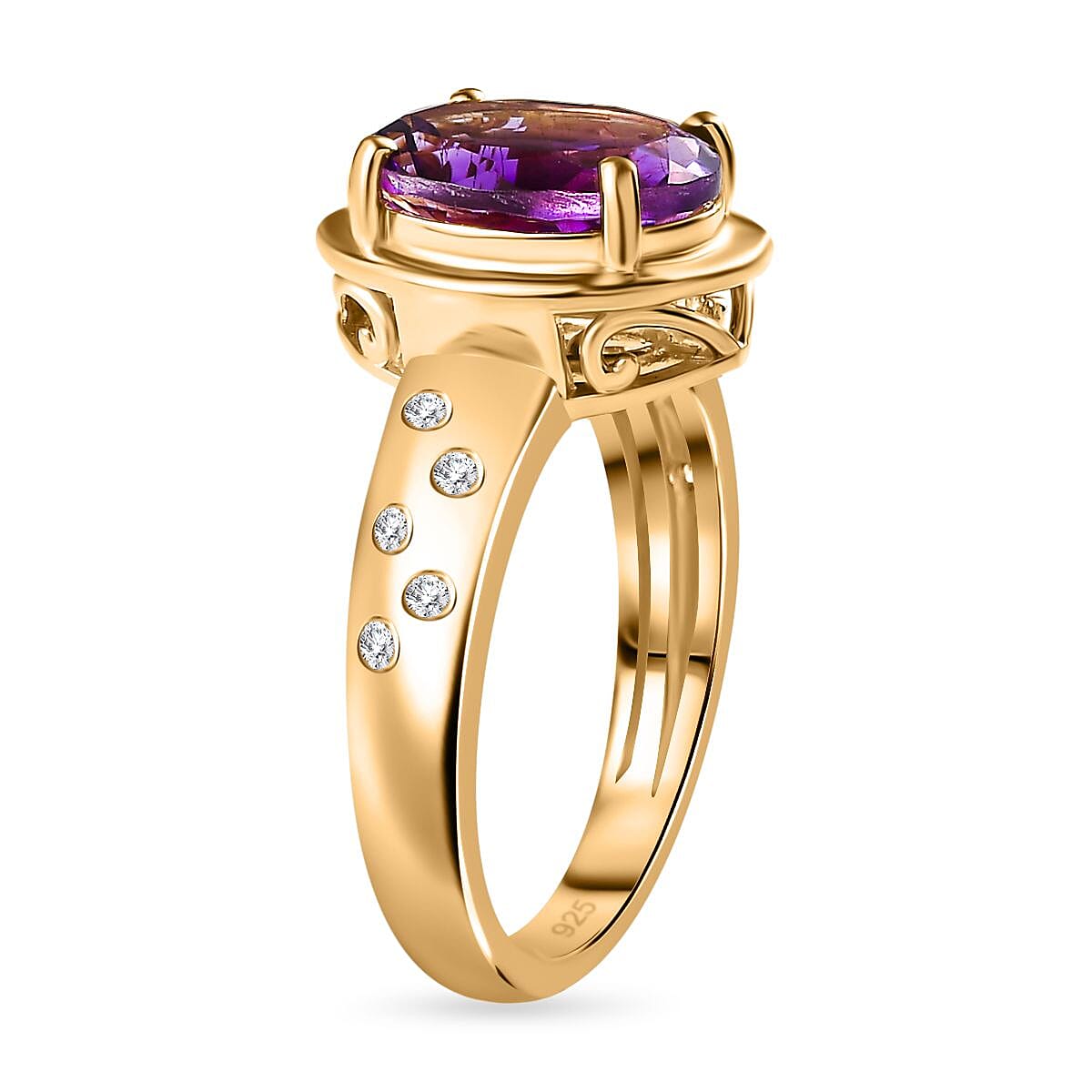 Moroccan Amethyst &amp; Natural Zircon Ring in 18K Yellow Gold Vermeil Plated Sterling Silver 2.50 Ct. 7749616 3