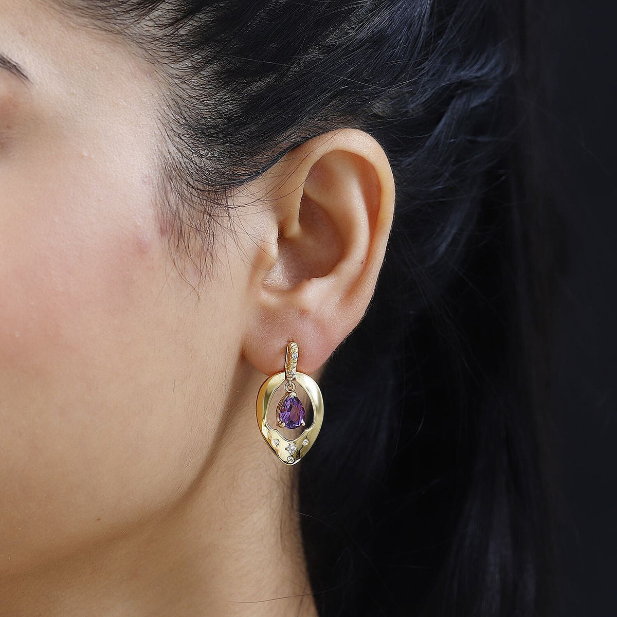 Moroccan Amethyst, White Zircon Solitaire Stud Push Post Earrings in 18K Vermeil YG Sterling Silver 2.264  Ct. 7751938 2