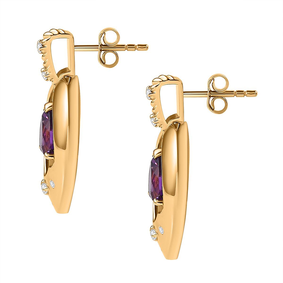 Moroccan Amethyst, White Zircon Solitaire Stud Push Post Earrings in 18K Vermeil YG Sterling Silver 2.264  Ct. 7751938 3