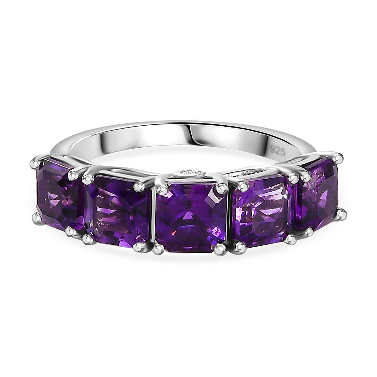 Moroccan Amethyst &amp; Natural Zircon 5 Stone Ring in Platinum Overlay Sterling Silver 2.85 Ct. 7752009 0