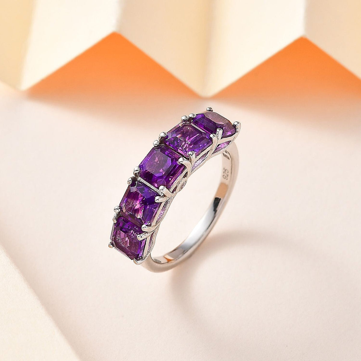 Moroccan Amethyst &amp; Natural Zircon 5 Stone Ring in Platinum Overlay Sterling Silver 2.85 Ct. 7752009 1
