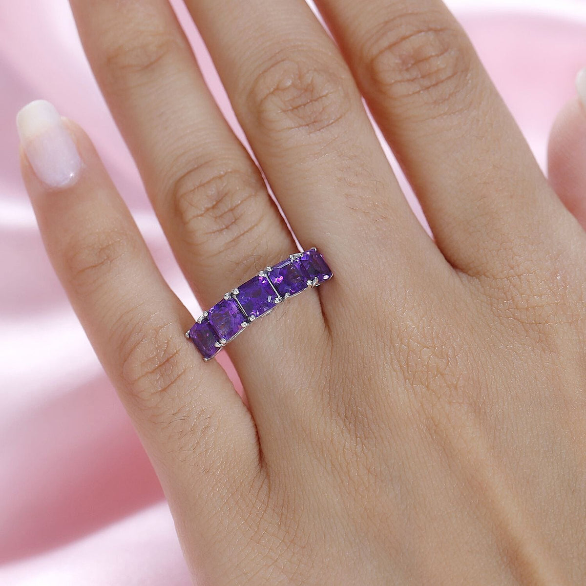 Moroccan Amethyst &amp; Natural Zircon 5 Stone Ring in Platinum Overlay Sterling Silver 2.85 Ct. 7752009 2
