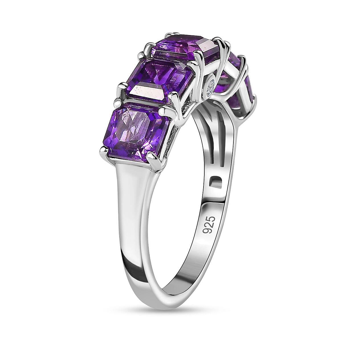 Moroccan Amethyst &amp; Natural Zircon 5 Stone Ring in Platinum Overlay Sterling Silver 2.85 Ct. 7752009 3