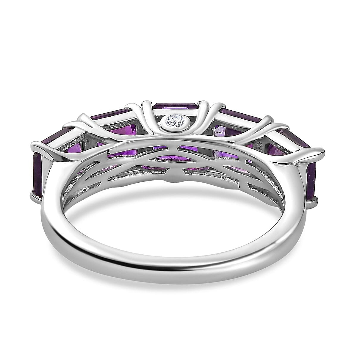 Moroccan Amethyst &amp; Natural Zircon 5 Stone Ring in Platinum Overlay Sterling Silver 2.85 Ct. 7752009 4