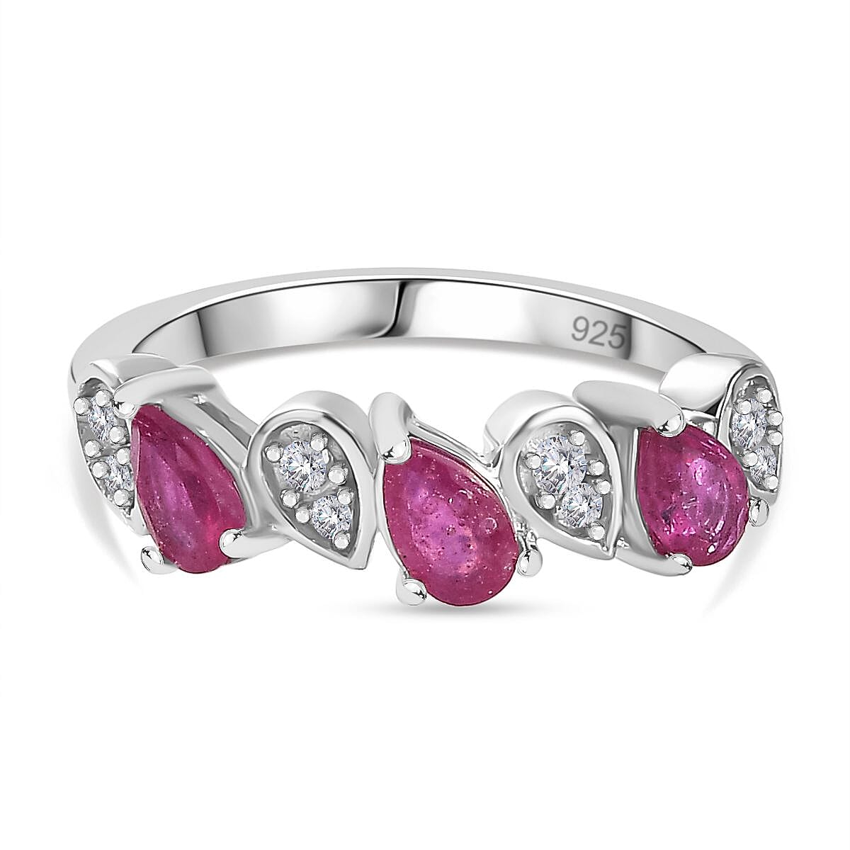 African Ruby &amp; Natural Zircon Ring in Platinum Overlay Sterling Silver 7752772 0