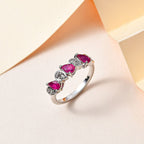 African Ruby & Natural Zircon Ring in Platinum Overlay Sterling Silver
