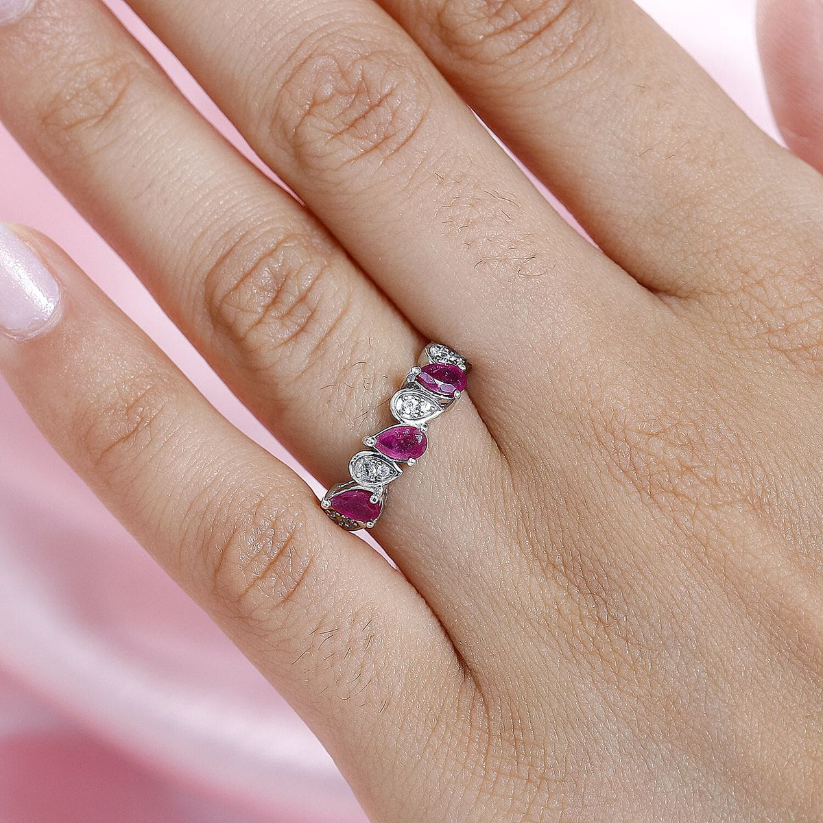African Ruby &amp; Natural Zircon Ring in Platinum Overlay Sterling Silver 7752772 2