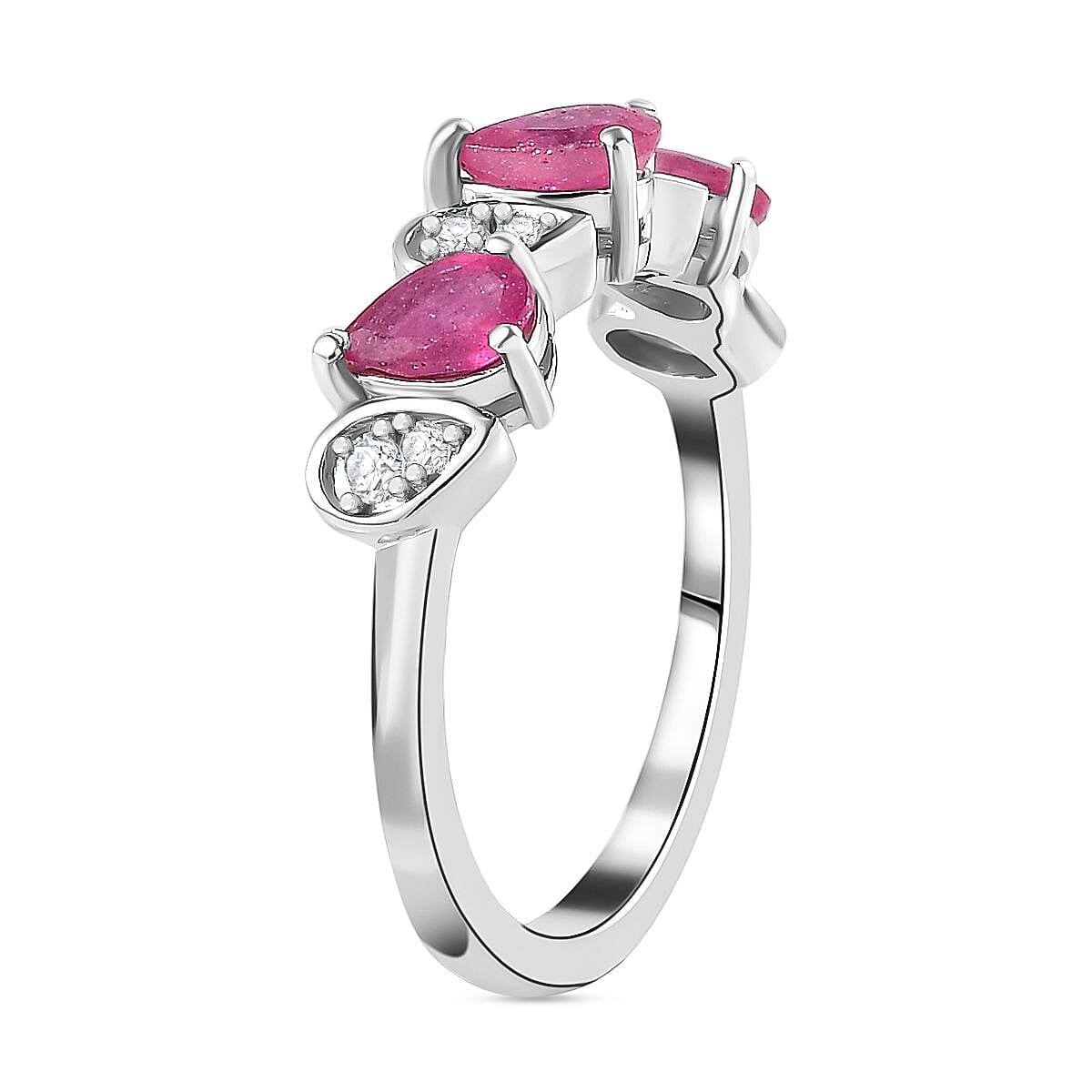 African Ruby &amp; Natural Zircon Ring in Platinum Overlay Sterling Silver 7752772 3
