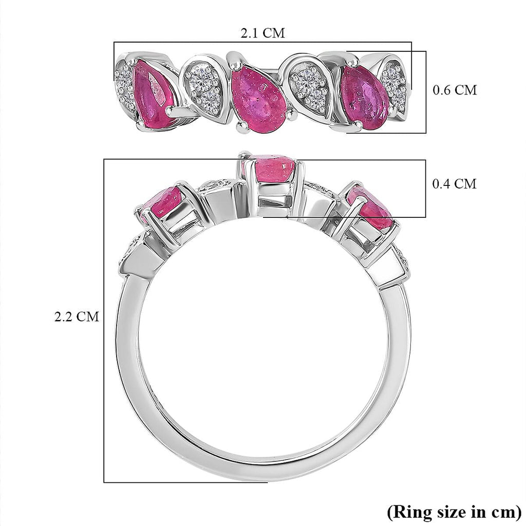 African Ruby & Natural Zircon Ring in Platinum Overlay Sterling Silver