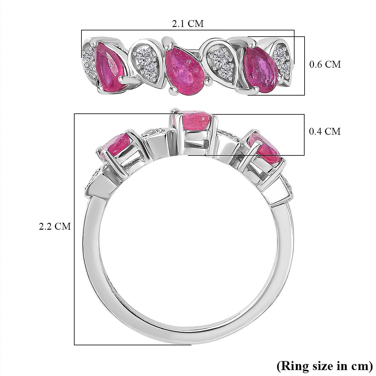 African Ruby &amp; Natural Zircon Ring in Platinum Overlay Sterling Silver 7752772 5