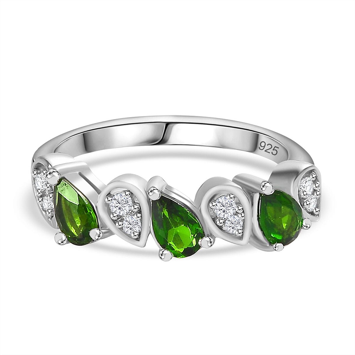 Natural Chrome Diopside &amp; Natural Zircon Ring in Platinum Overlay Sterling Silver 7752809 0