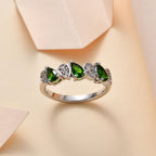 Natural Chrome Diopside & Natural Zircon Ring in Platinum Overlay Sterling Silver