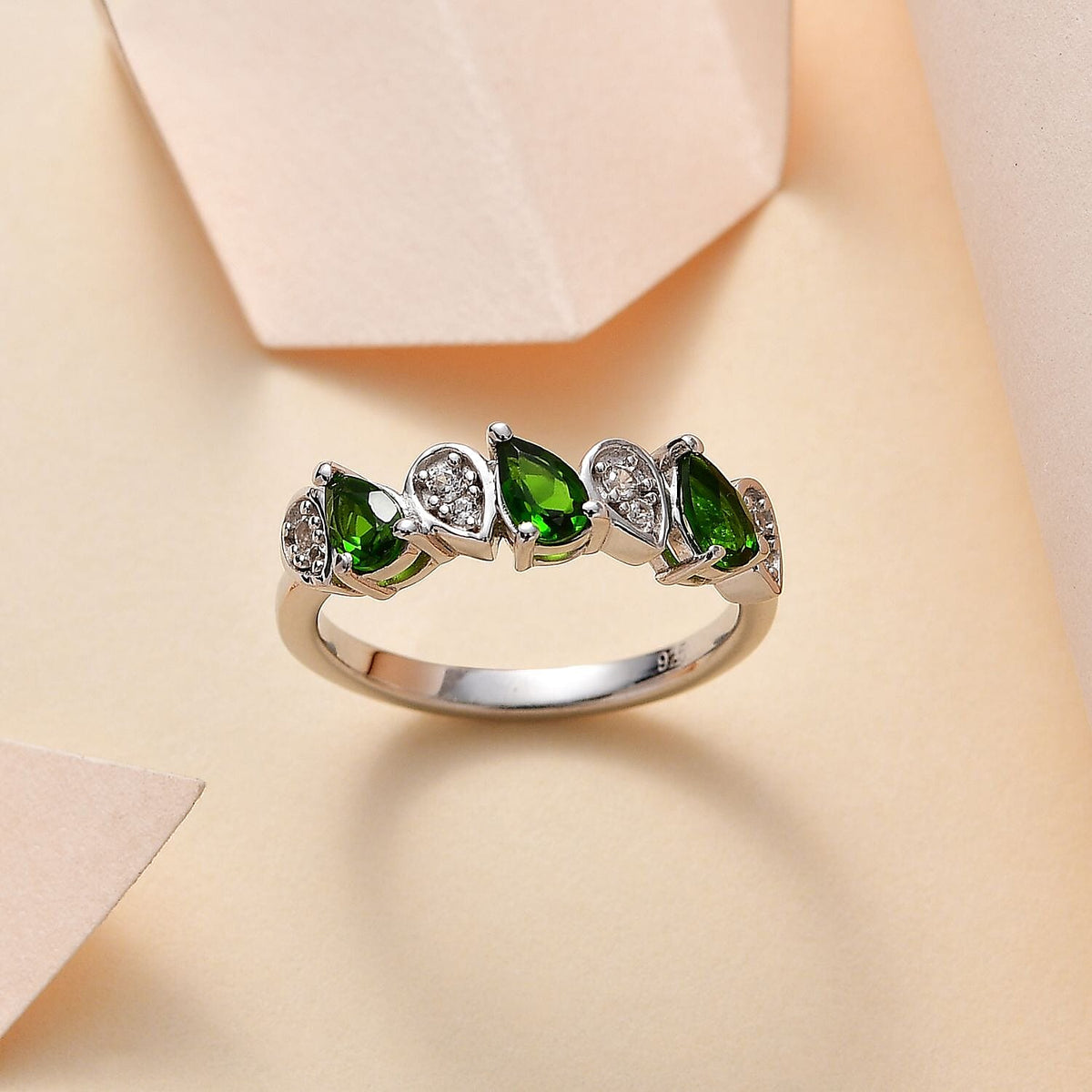 Natural Chrome Diopside &amp; Natural Zircon Ring in Platinum Overlay Sterling Silver 7752809 1