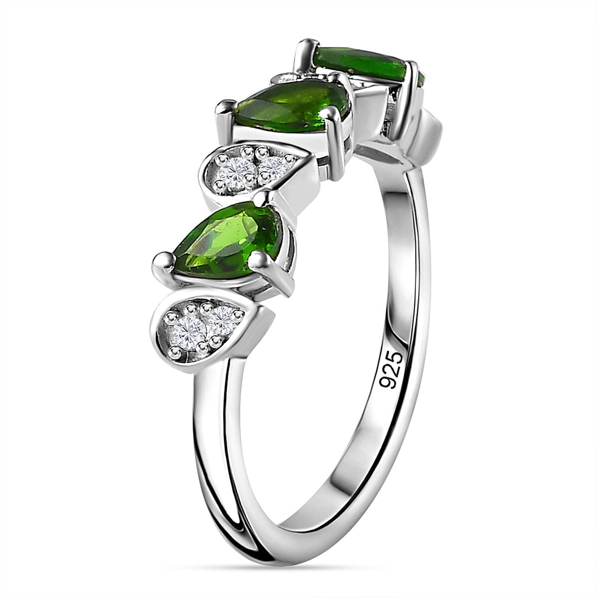 Natural Chrome Diopside &amp; Natural Zircon Ring in Platinum Overlay Sterling Silver 7752809 3