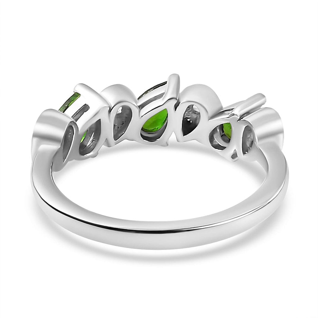 Natural Chrome Diopside & Natural Zircon Ring in Platinum Overlay Sterling Silver