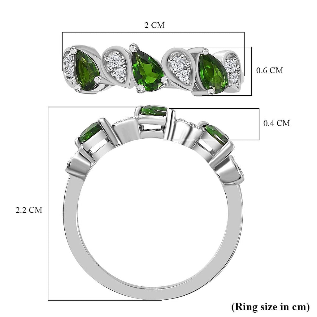 Natural Chrome Diopside & Natural Zircon Ring in Platinum Overlay Sterling Silver