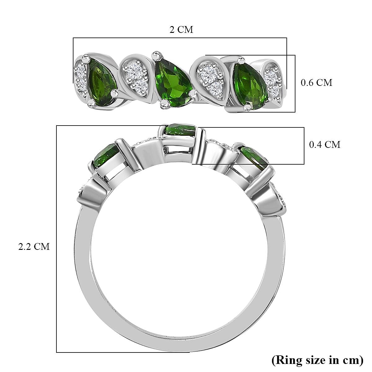 Natural Chrome Diopside &amp; Natural Zircon Ring in Platinum Overlay Sterling Silver 7752809 5