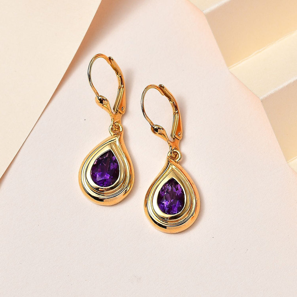 Moroccan Amethyst Solitaire Stud Earrings in 18K Yellow Gold Vermeil Plated 2.20 Ct.