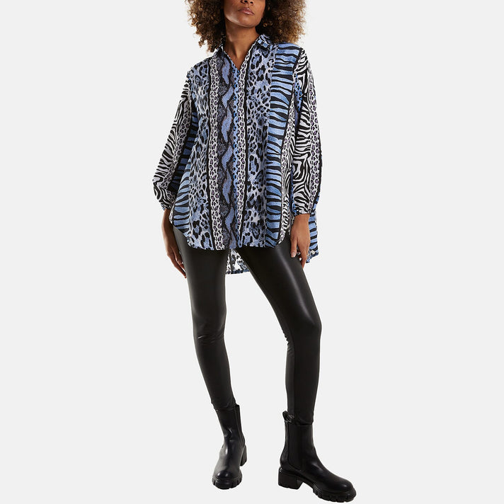 Multi-Animal Print Grandad Collar Shirt 7757095 1