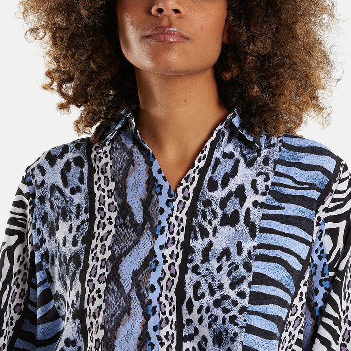 Multi-Animal Print Grandad Collar Shirt 7757095 2