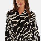 Nova of London Abstract Line Grandad Collar Tie Shirt (Size SM) - Zebra