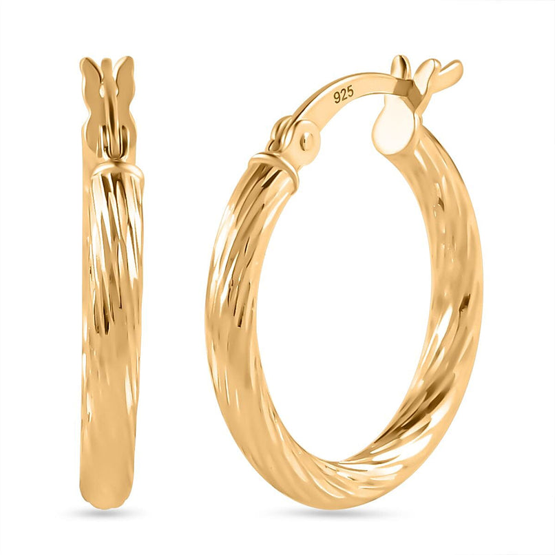 Italian Close Out Deal - Yellow Gold Overlay Sterling Silver Twist Hoop Earrings