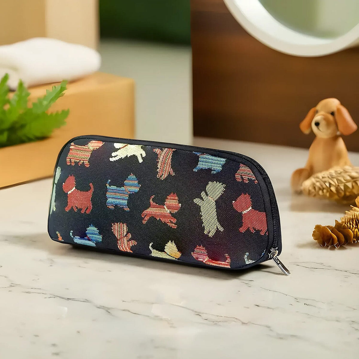 Signare Tapestry Fabric Makeup and Brush Bag - Playful Puppy 7759269 1