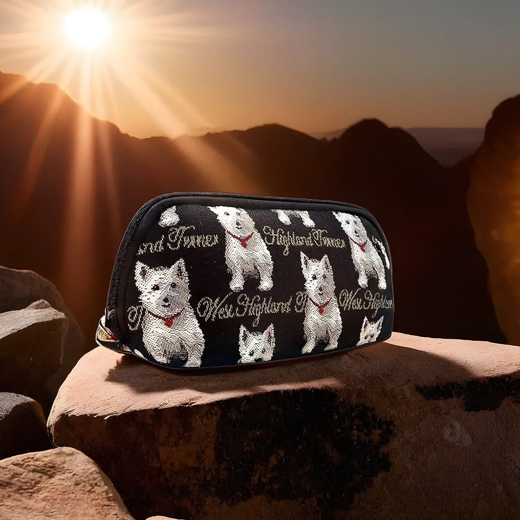 Signare Tapestry Fabric Cosmetic and Toiletry Bag (Size 13x22x12 cm) - Black White