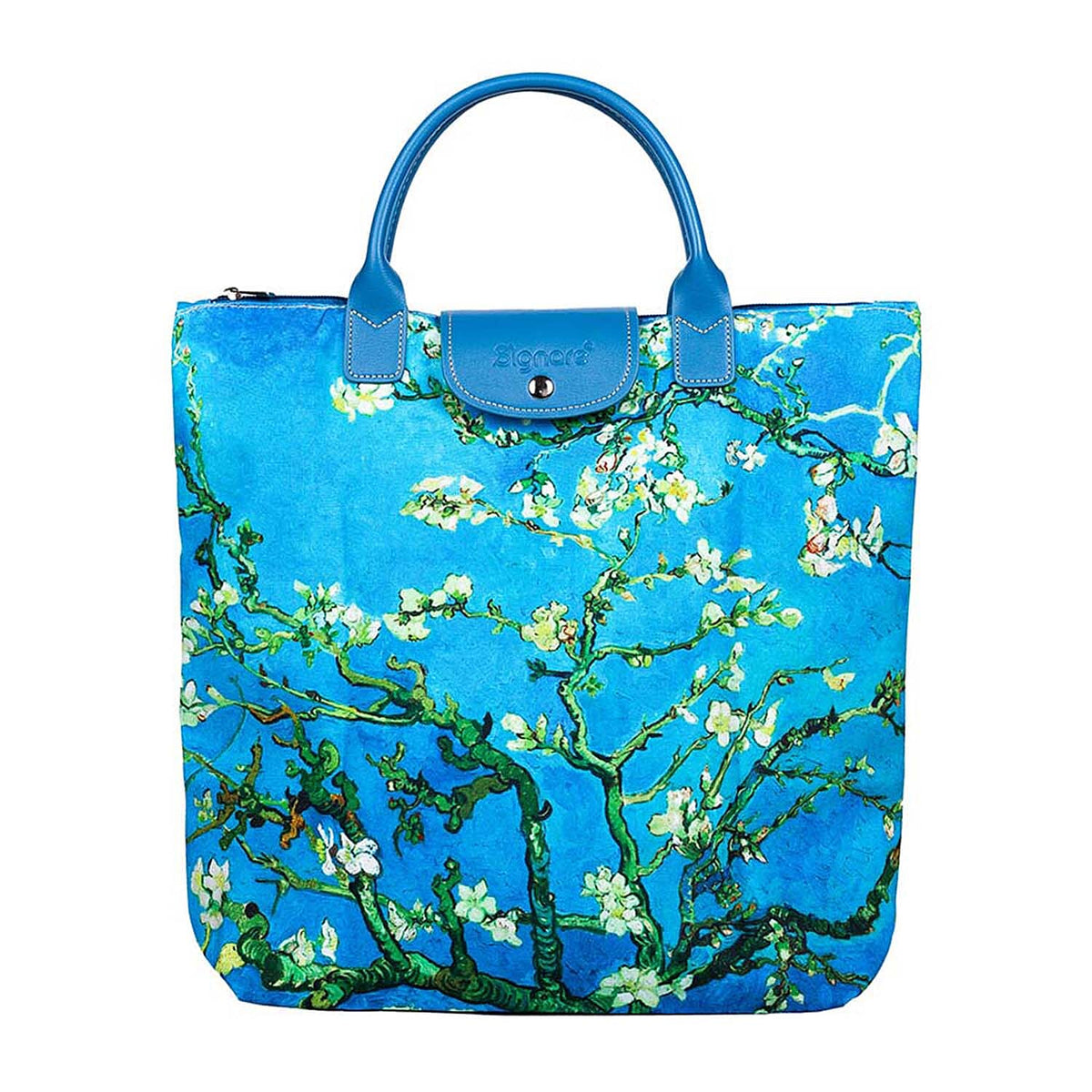 Signare Tapestry Folding Shopping Bag â€“ Van Gogh Almond Blossoms - Green Blue 7759280 0