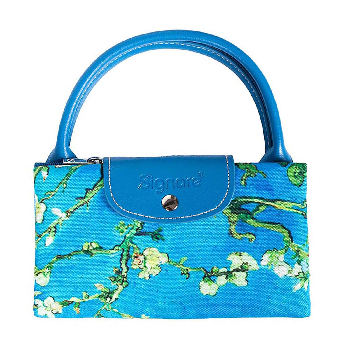 Signare Tapestry Folding Shopping Bag â€“ Van Gogh Almond Blossoms - Green Blue 7759280 3