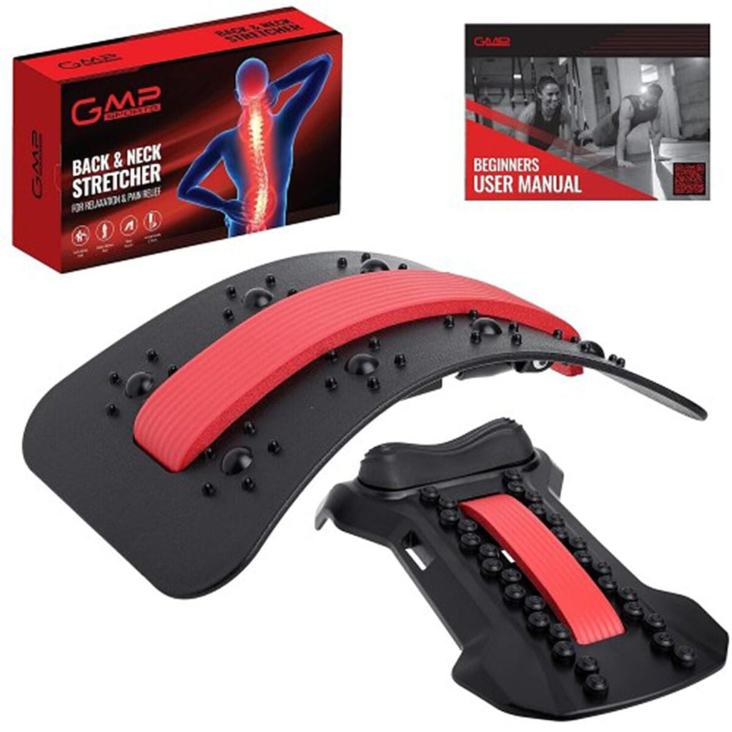 GMP SPORTS 2-in-1 Back - Neck Stretcher Posture Corrector Massager Lumbar Support Pain Tension