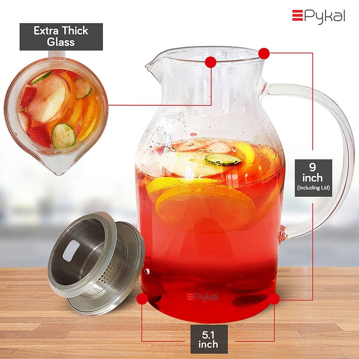 Pykal Hot - Cold Glass Jug with Lid 2L 7765178 3