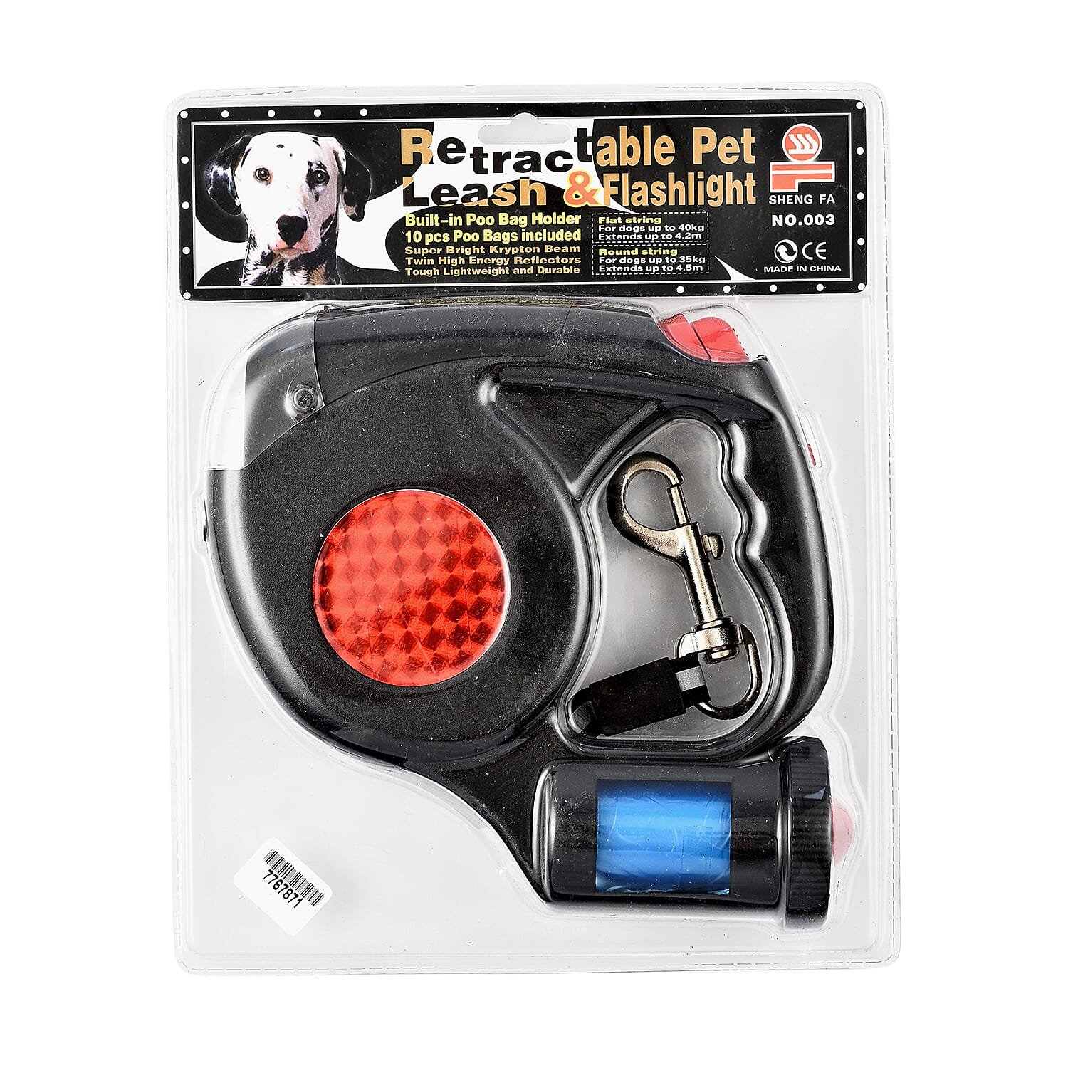 Retractable Pet Leash - Flashlight with Built in Poop Bag Holder (10 Pcs Inc.) 7767871 1