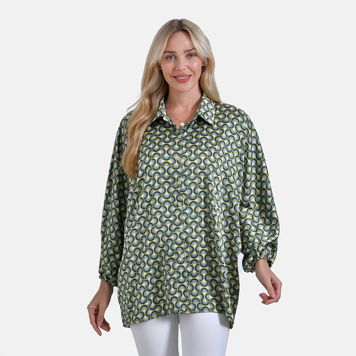 La Marey Geometric Pattern Top (Size L-XL) - Green 7772030 0