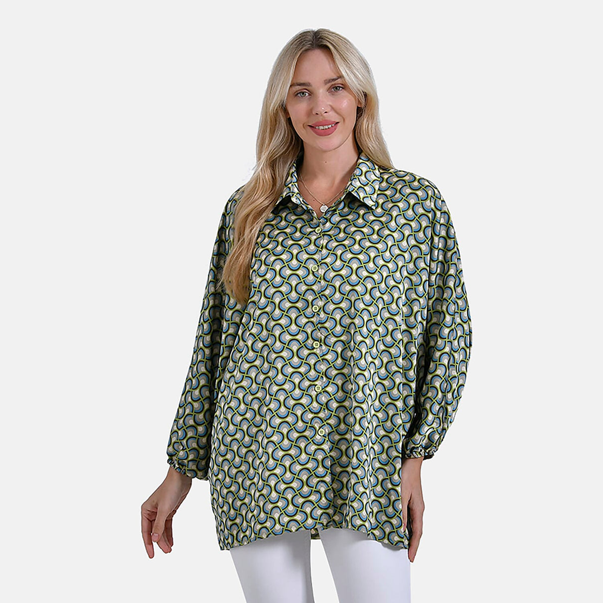 La Marey Geometric Pattern Top (Size L-XL) - Green 7772030 3