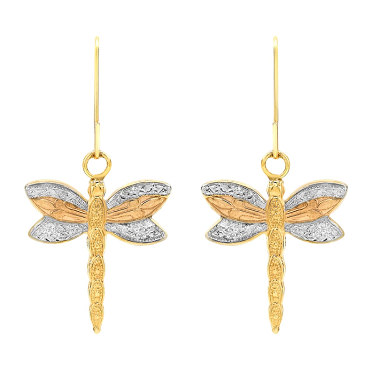 9K Yellow-White-Rose Gold Dragonfly Drop Earrings 7783098 0