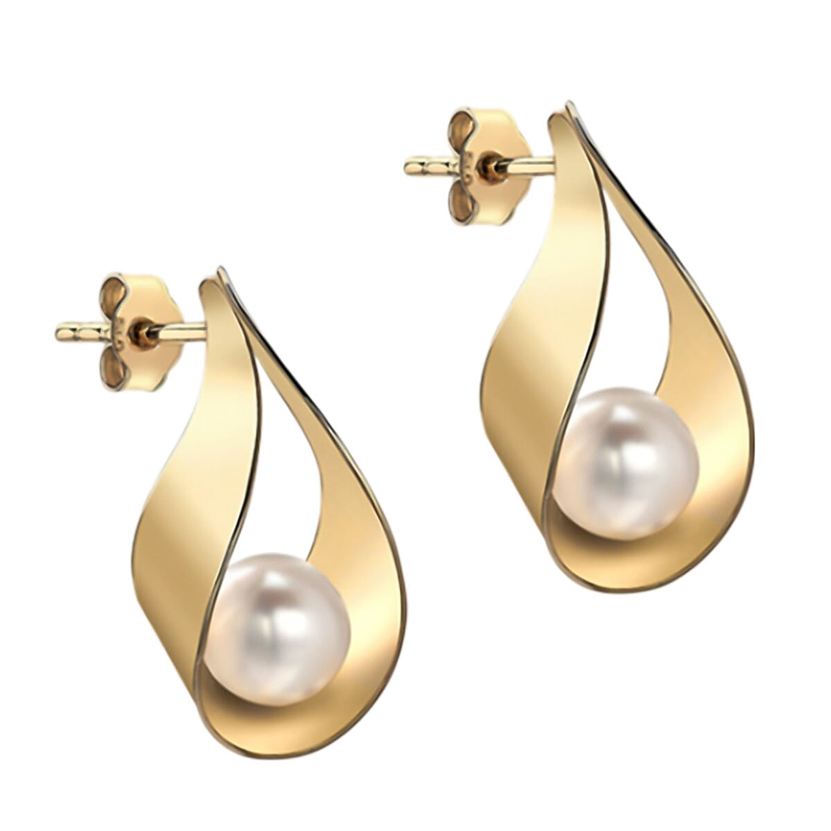 Vicenza Closeout - 9K Yellow Gold Pearl Sling Stud Earrings 7783107 0