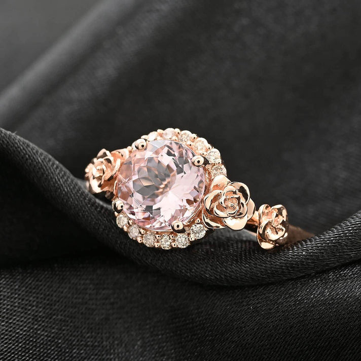 Certified &amp; Appraised 1.9 Ct. Morganite, Diamond Halo Ring in 14K Rose Gold 7783346 2